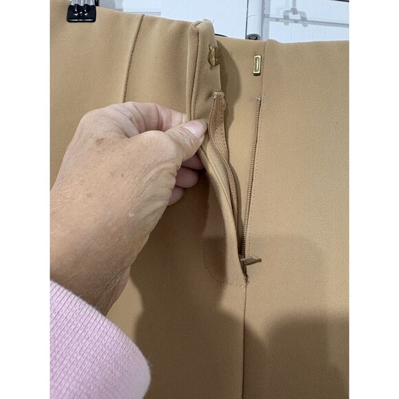 Diane von Furstenberg Women High Rise Pleated Straight Slacks Camel S4 Heavy Wtg - Picture 4 of 16